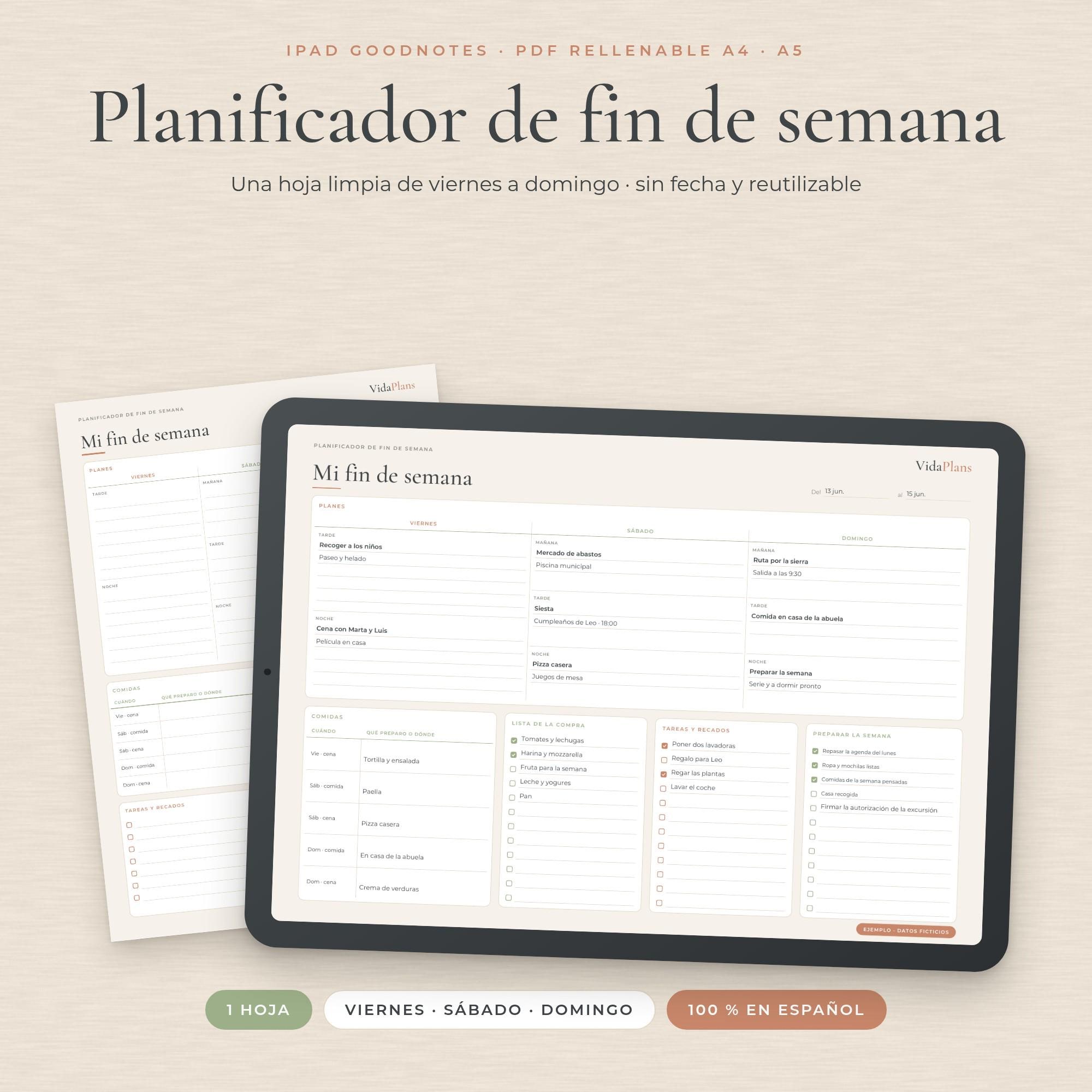 Portada del planificador de fin de semana en español