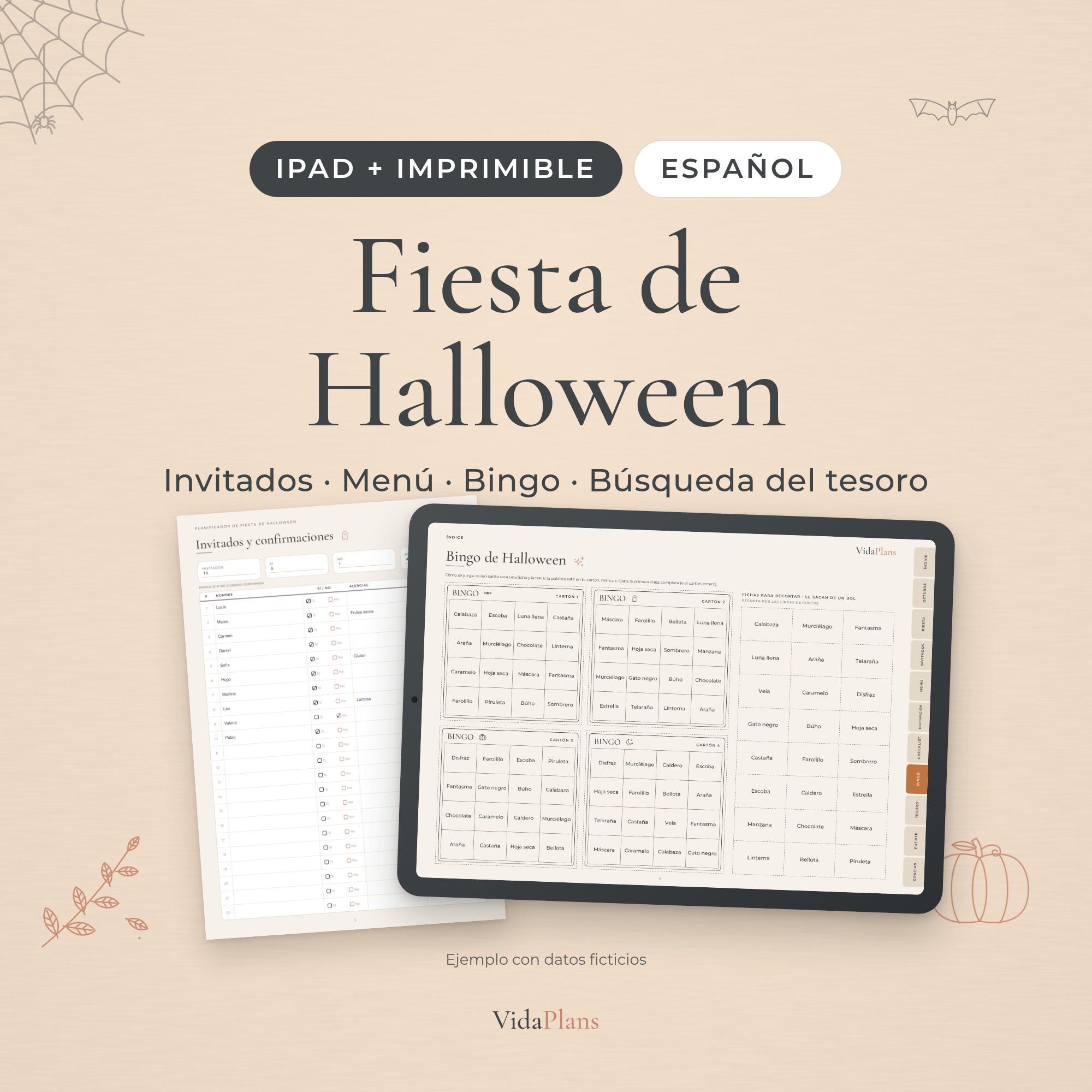 Portada del planificador de fiesta de Halloween en español